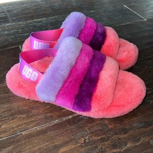 UGG Fluff yeah slide slipper, pink purple rainbow